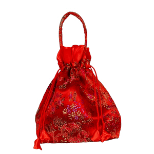 Beuteltasche rot, Henkelbeutel,Tasche, Kosmetiktäschchen, Beutel, Seide, 6473